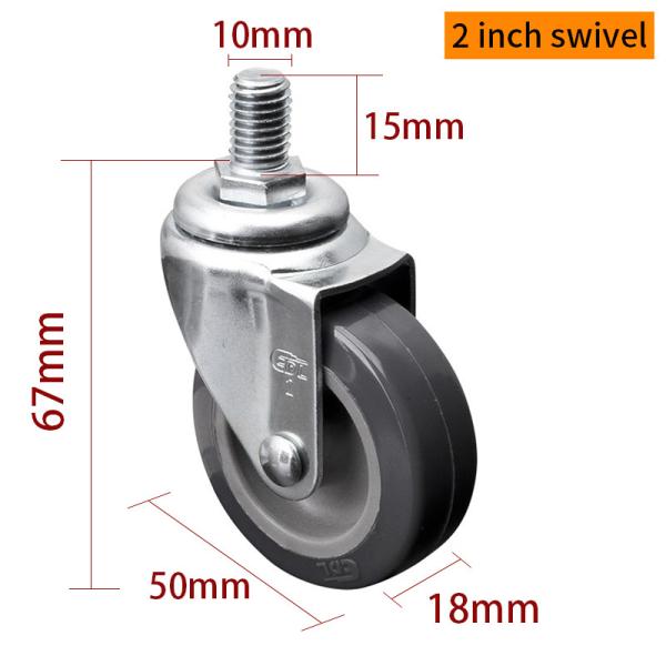 EDL Mini Caster Wheels 2 pulgadas 30 kg TPU de color gris con girador y freno 202S-72