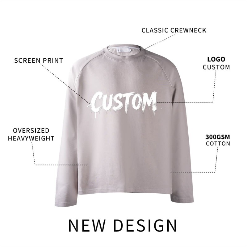 Custom Oversized Screen Print Long Sleeve Tshirt 300GSM Cotton Supplier