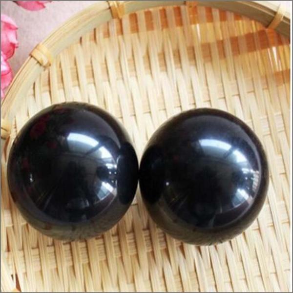 Carved 50mm Natural Black Bian Stone Hand Ball Massaging Smooth Healing Crystal Sphere for Body Massage and Healing