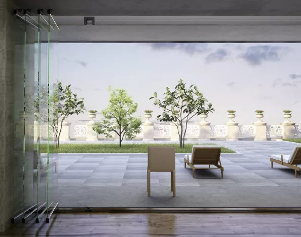 Алюминиевая стена складчатости перегородки раздвижной двери балкона офиса Фреймлесс стеклянная подвижная