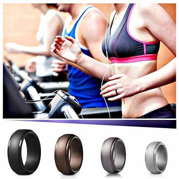 Silicone Wedding Ring for Men 4 Packs Singles Step Edge Sleek Design Metallic Black and Camo