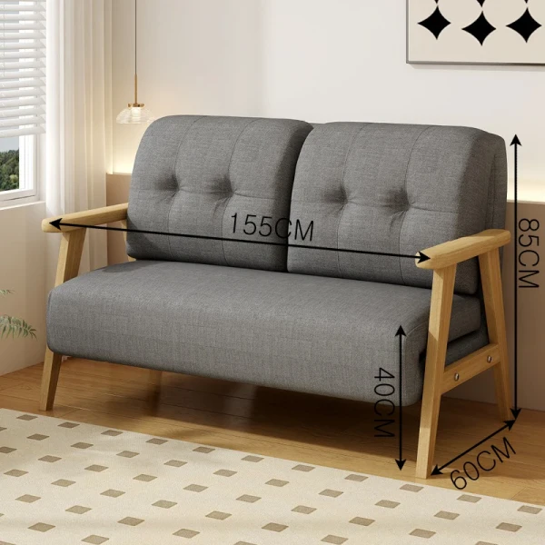 1.55m Foldable Sofa Bed Dual-Purpose Multifunctional Study 2 Seater Solid Wood Living Room Furniture