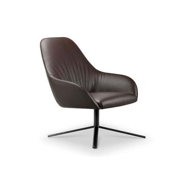 Top Grain Commercial Lounge Chair Brown Leather Swivel Chair 4 Star Base For Bedroom