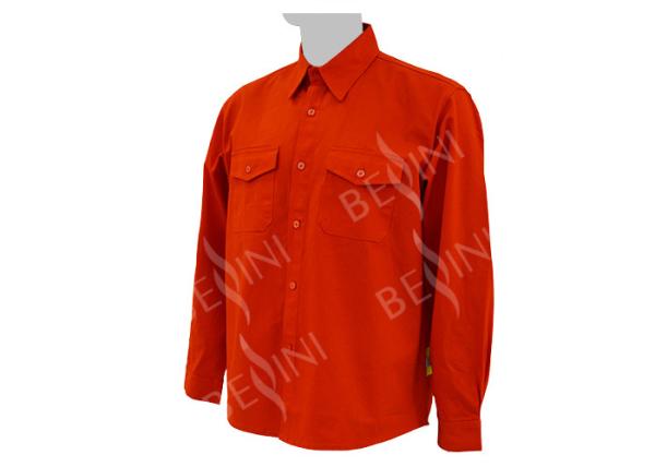 Men's 100%Cotton Twill Orange Work Shirt Long Sleeve Back Across Reflective Tape Chest Pockets