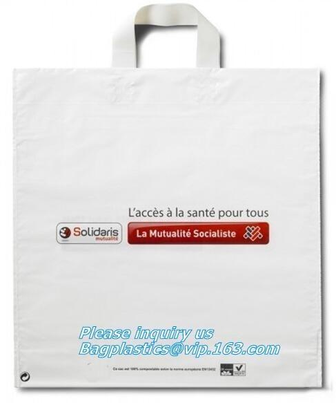 compost die cut bag PE plastic store handle shopping bag with customed printing, die cut handle plastic bag,plastic die