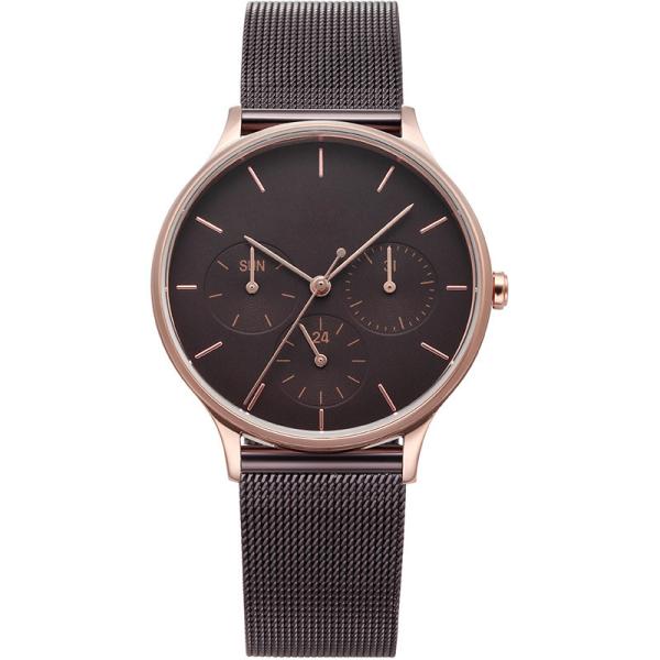 Women Stainless Steel Chronograph Watch Leather Band Round Dial Watches For Ladies