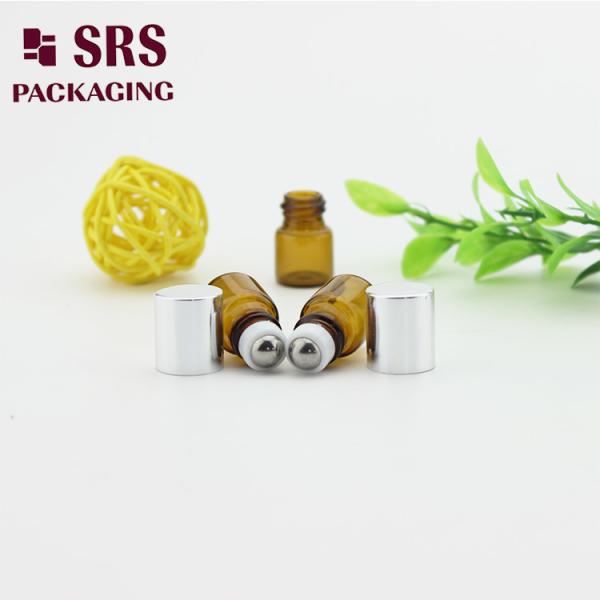 1ml super mini amber glass roll on bottle with steel ball and aluminum cap