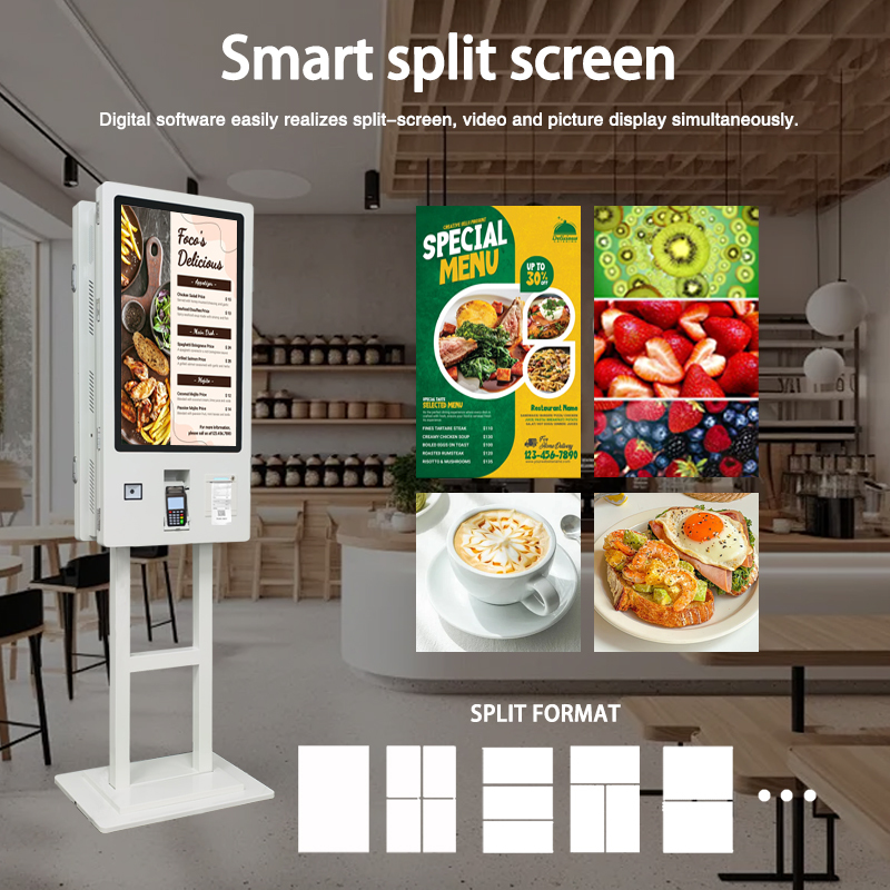 32 Inch Dual Screen Self Service Order Kiosk Capacitive Touch Restaurant Self Ordering Payment Terminal With Receipt Printer QR Scanner POS Bracket For Fast Food Coffee Shop