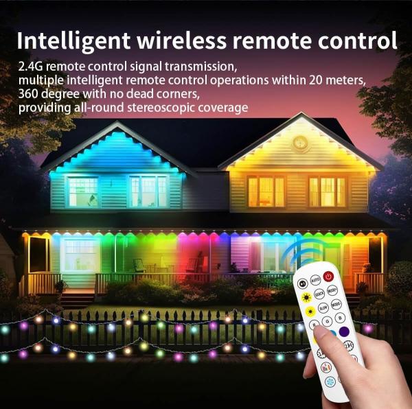 50ft IP67 Outdoor Waterproof Smart RGBIC permanent Eaves Lights with 75 Scene Modes and 36leds