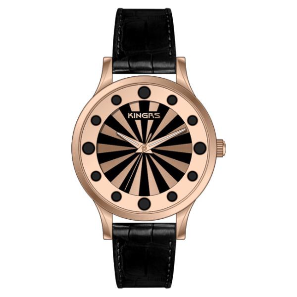 Fashion Three Hands Alloy Case Leather Wrist Watch Gold or Silver Plated