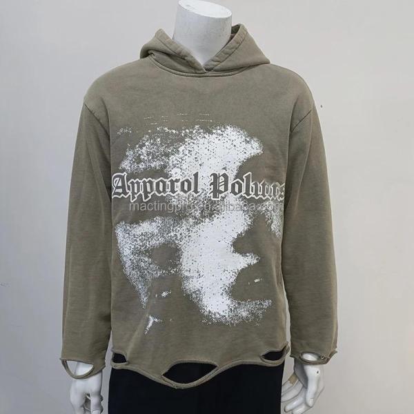 S-6XL Dtg Printing Hoodies Oversized French Terry Cotton Hoodie With Distressed Ripped