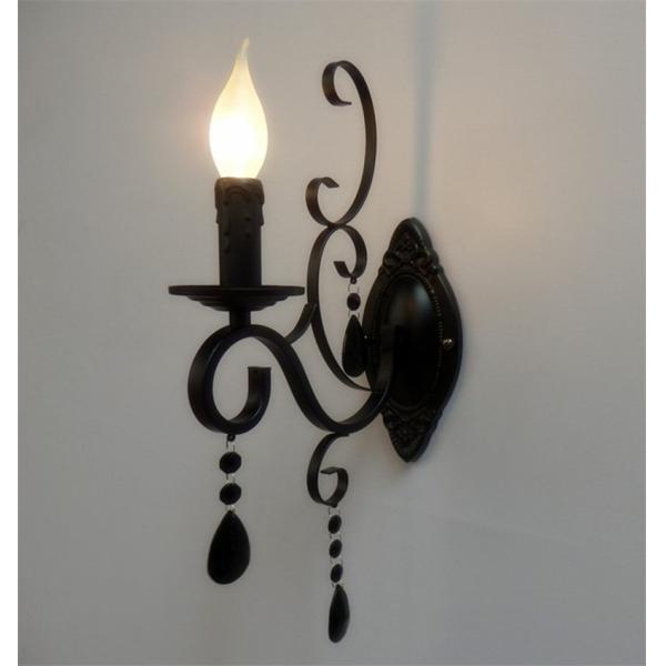 classic vintage candle wall light black wrought iron body crystal deco wall mount light (WH-VR-99）