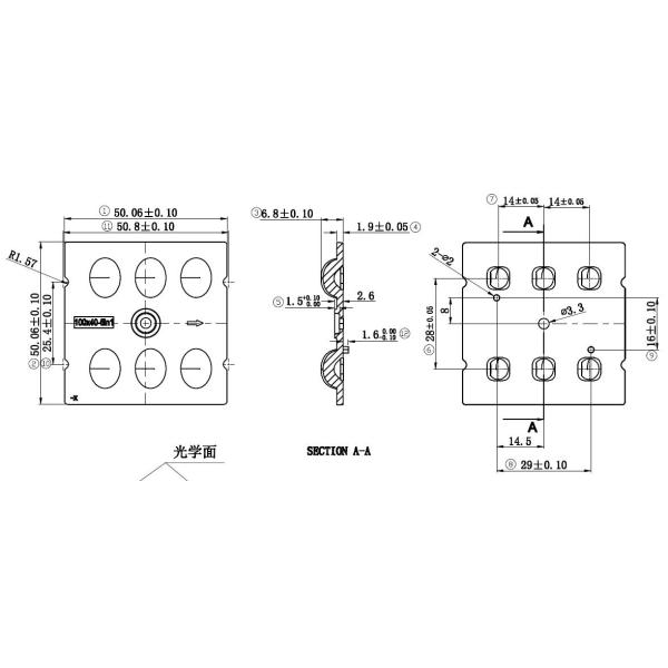 5050 / Lente 6 de la luz de 3535 LED en 1 dimensión 50*50m m para el alumbrado público del LED