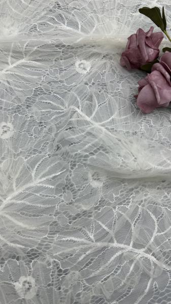 Embroiedered Lace Fabric White Breathe and Elegant Embroidered Mesh Leafy  Occasion Wedding Fabric
