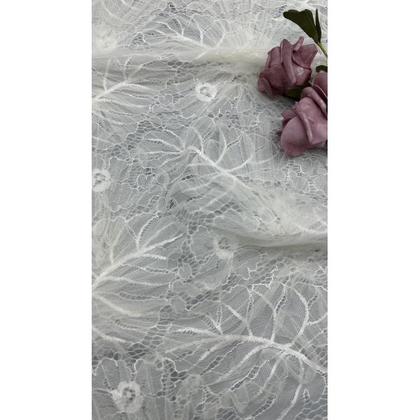 Embroiedered Lace Fabric White Breathe and Elegant Embroidered Mesh Leafy Occasion Wedding Fabric