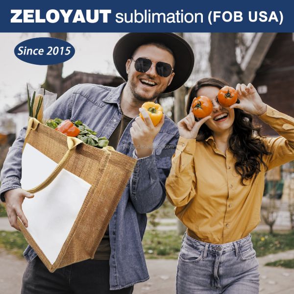 ZELOYAUT Wholesale Promotional Business Gifts Sublimation Flax Beach Bags Custom Women's White Tote Jute Bag for Advertising