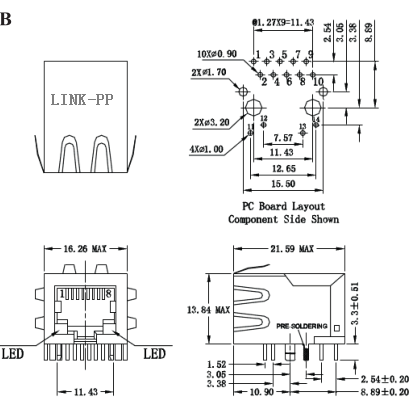ARJ11E-MBSA-A-B-EM2 RJ45 с интегрированным модулем 1000 Основания-TX Magnetics