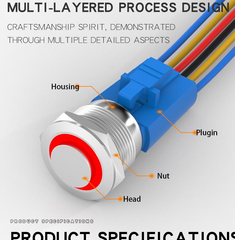 Stainless steel metal button self-reset waterproof power switch self-locking 6-pin 22mm illuminated button 1NO1NC