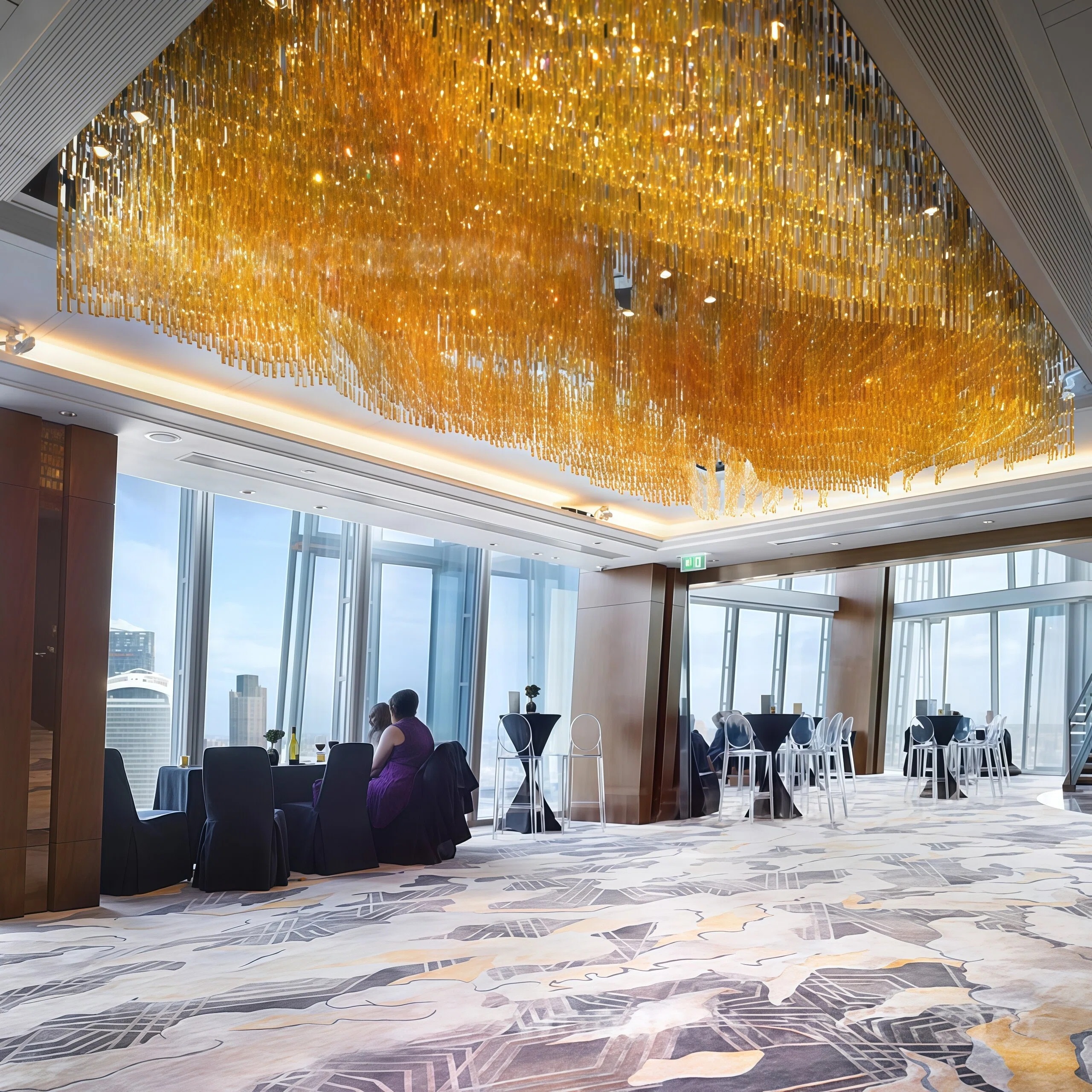 JYLIGHTING Irregular Mountain Shape Amber Crystal & Polished Stainless Steel Chandelier, Artistic Custom Ceiling Lamp for Villa Atrium & Sales Office