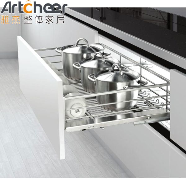 Artcheer Three Side Plain Stainless Steel Kitchen Basket with Modern Design for Tea Pot and Bowl Organizer