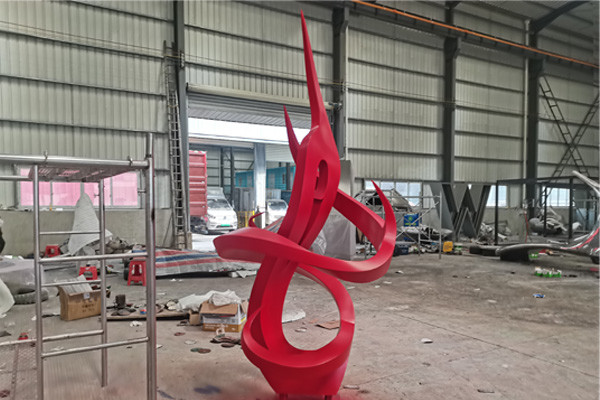 Modern Outdoor Stainless Steel Flame Sculpture Custom Large Painted Metal Art