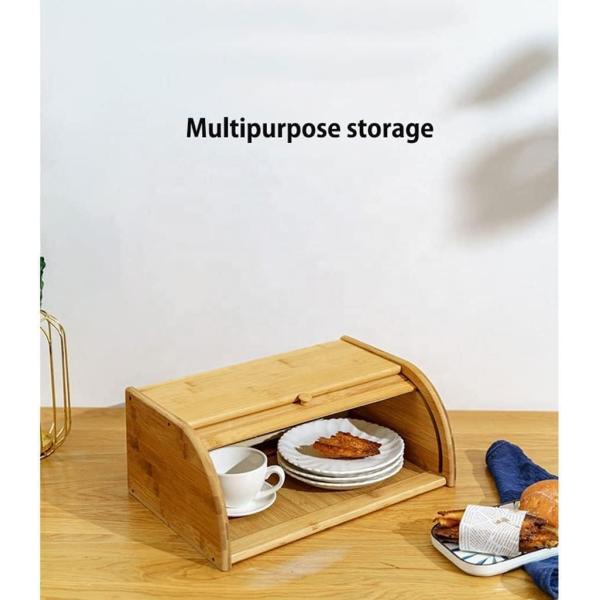 Silk-Screen Printed Bamboo Wooden Kitchen Bread Holder with Double Roll Top Lid