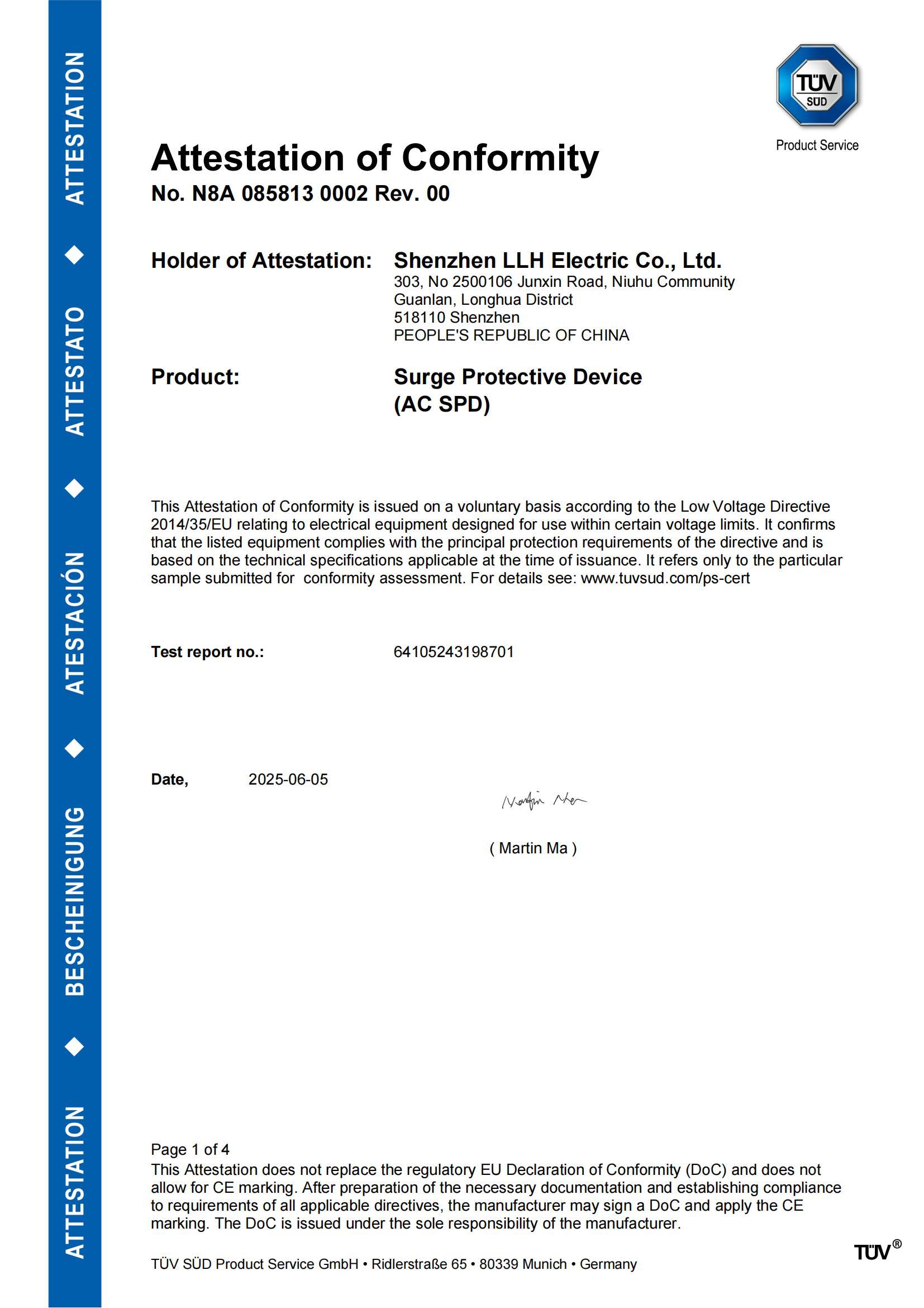 Shenzhen LLH Electrical Co., Ltd. Certifications