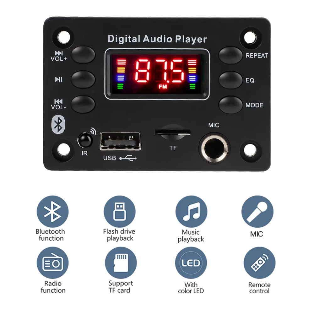 5V-12V  5.0 Audio Decoder Board Audio Module USB FM Radio Lossless DIY Mini Digital MP3 Player Radio Microphone Board