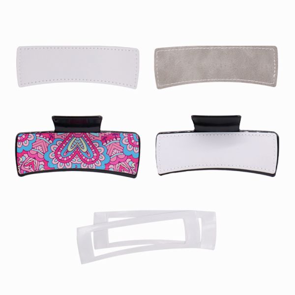 Personalized Claw Clip Double Sided Printing Plastic Colored Blank Sublimation Hair Clip With Printable Leather Sheet