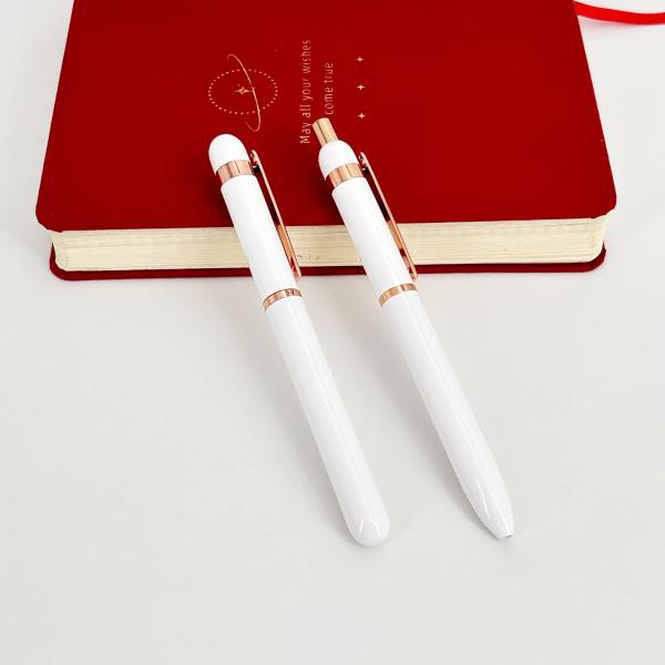 High End Metal Smooth Writing Roller Pen With White Rose Gold Comfortable Holder