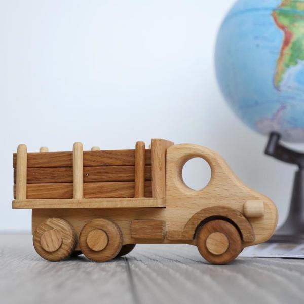 No Deformation Wooden Log Truck Toy , Children Teaching Montessori Wooden Blocks