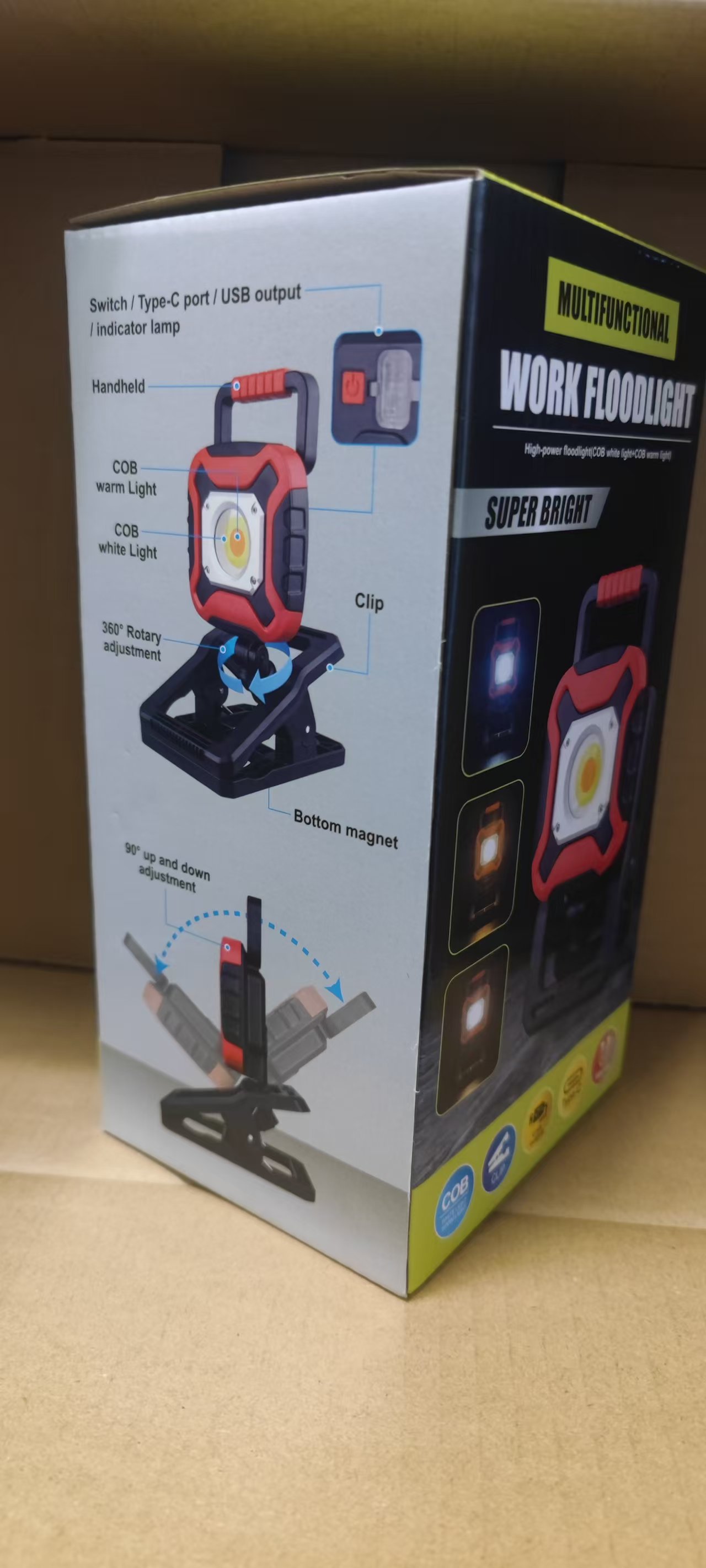 High-bright LED Charging Work Lamp with Magnet on the Bottom, Foldable Auto Repair Lamp, Cross-border Hot Sale 2025 New Model