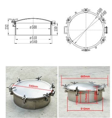 Check Material DN500 Stainless Steel Quick-open Manhole Cover for Tank Truck Fluoro Rubber Seal Material