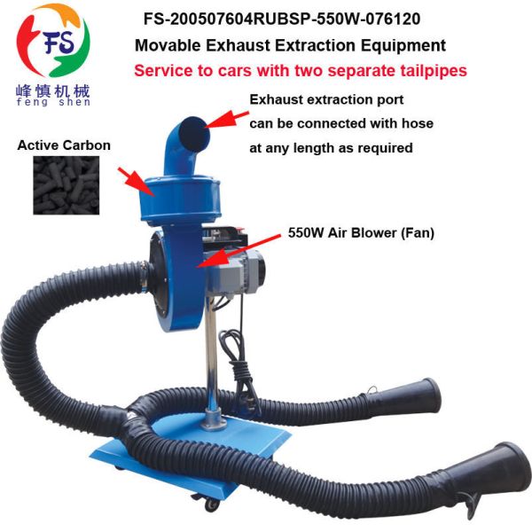 Portable Exhaust Extractor with Carbon Filtration Mobile Emission Test & Workshop Air Cleanup Cart