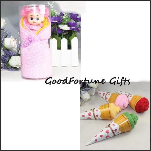 promotional creative ice cream/doll design cotton towel wedding birthday festival gift