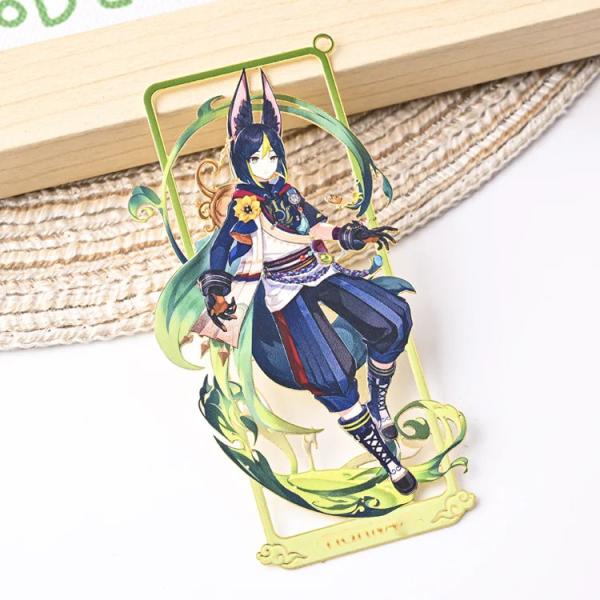 Conception d'impact personnalisée Kawaii Genshin Impression UV Plaqué en or Marque-page métallique