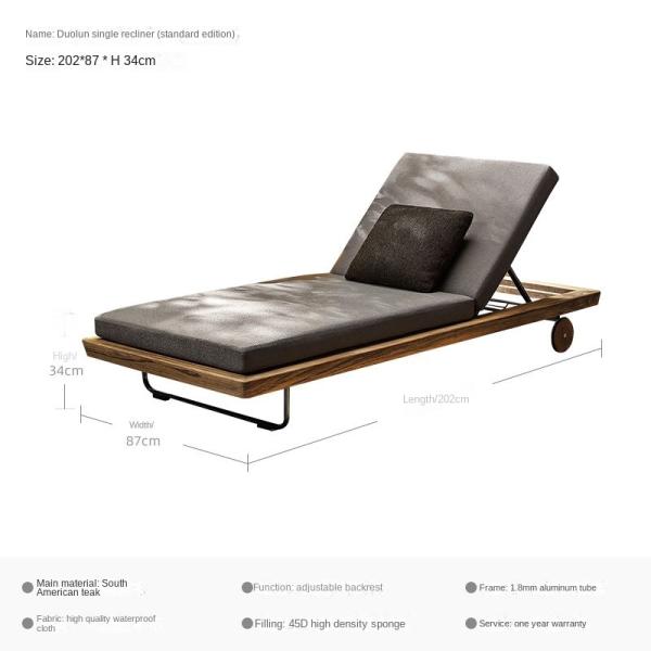 Customized Luxury Pool Teak Wood Lounge Chair With Wheels Lesiure Bed