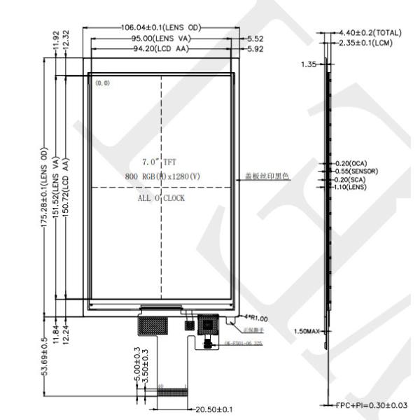 7 дюймовый модуль сенсорного экрана TFT LCD 800*1280 IPS полный угол просмотра Интерфейс MIPI