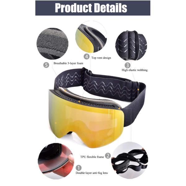 Applicable Scene Customized Anti-fog UV400 Frameless Magnetic Ski Goggles for Skiing
