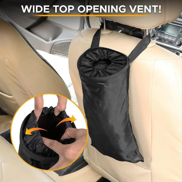 Car Trash Bag Hanging with Elastic Opening & Easy Mount | Auto Garbage Can with