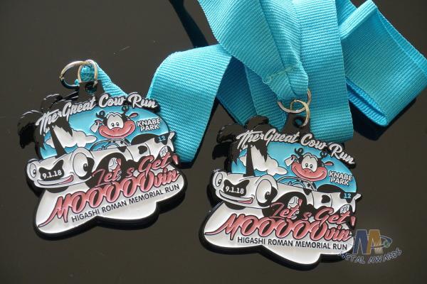 Great Cow Run Metal Award Medals Sport Softball Events Medallion Spray Black Plating