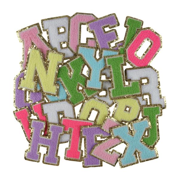 Pink Gold Border Iron On Adhesive Repair Alphabet Sewing Appliques with 3D Twill Fabric
