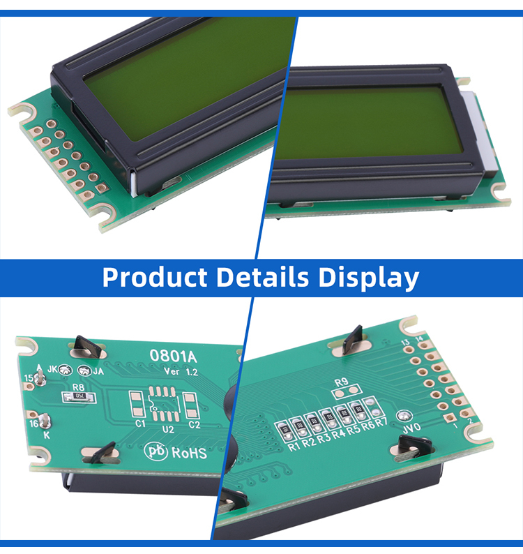 European Yellow Green Film 0801A Character Dot Matrix Screen Built In ST7066U With Backlight