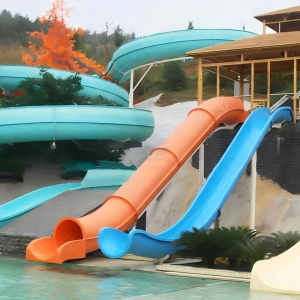 Dual Lane Combined Stainless Steel Water Slide Cannon Barrel / Sled Slide 5m