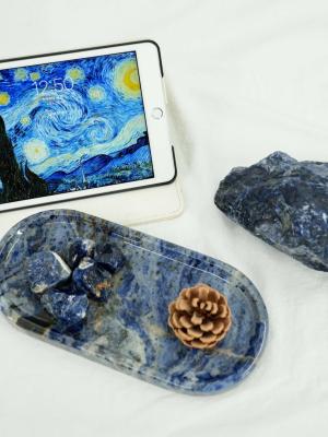 Brazil Cloisonne Blue Marble Serving Tray Natural Scratch Resistant Elegant