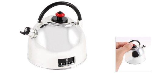 Clockwise Setting 60 Minutes Silver Tone Tea Kettle Shaped Mini Cooking Timer