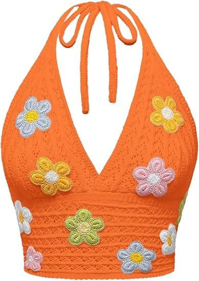 Crochet Halter Top Goth Clothes Hippie Top Boho Crop Tie Backless Knit Cami Tank Crochet Swimsuit Beach Overskirt Swimsuit Cover Ups