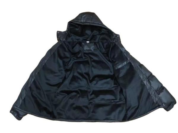 Black Mens Hooded Padded Jacket Mens High Shine Parka Coat Lightweight