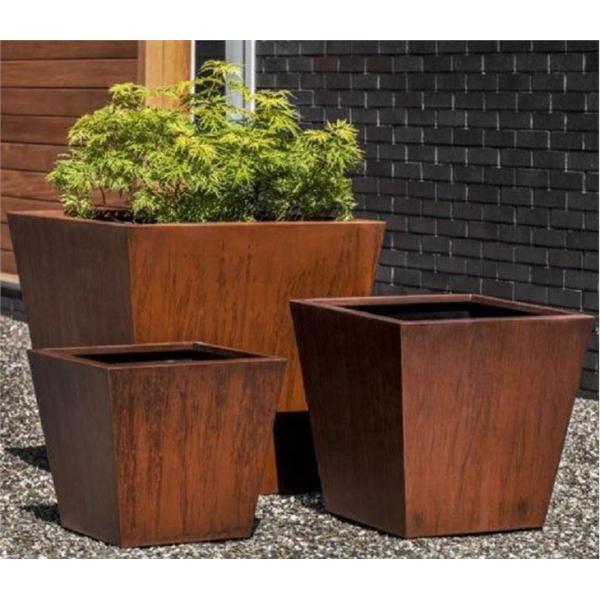 Коробка плантатора Corten теплого деревенского цвета стальная сплющенная квадратная для ландшафта сада