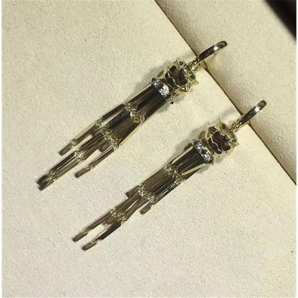 C Cheetah Earrings - showing the charm of courage, naughty or docile .18K gold, lacquer, diamond, shafle garnet, Onyx